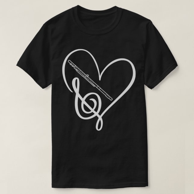 Camiseta Heart Sheet Music Clef Transverse Flute  (Frente do Design)