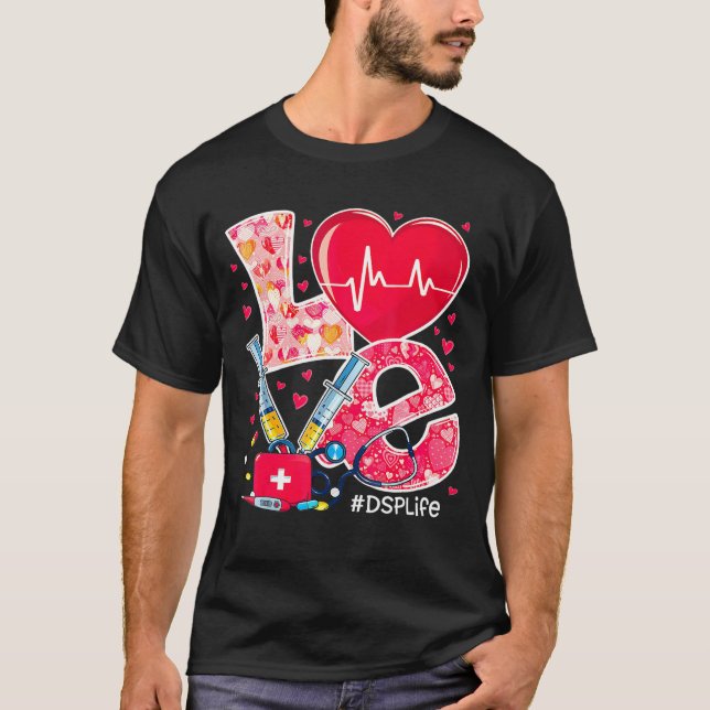 Camiseta Heart Stethoscope Cute Love Nursing Valentines Dsp (Frente)