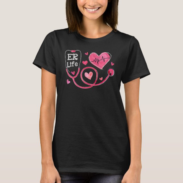 Camiseta Heart Stethoscope Heartbeat ER Life Nurse Valentin (Frente)