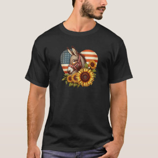 Camiseta Heart Sunflower Donkey USA Flag Firework 4th Of Ju