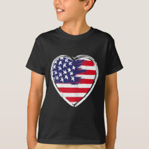 Camiseta Heart Us Flag 4 De Julho Patriótico Americano