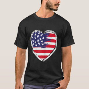 Camiseta Heart Us Flag 4 De Julho Patriótico Americano