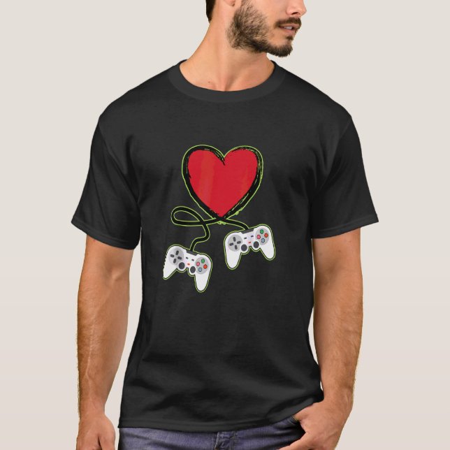 Camiseta Heart Video Gamer Controller Mens Dia de os namora (Frente)