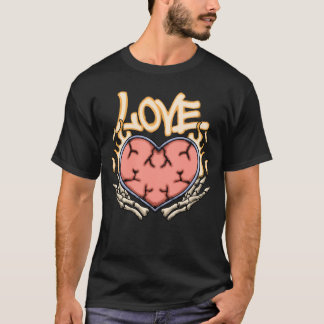 Camiseta Heart with Flames and Skeleton Hands streetwear 