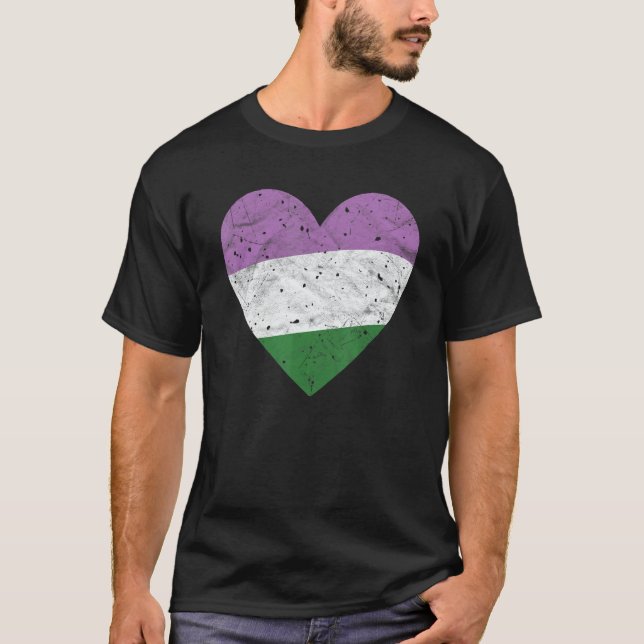 Camiseta Heart with Genderqueer Flag   Pride Month LGBTQIA (Frente)