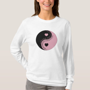 Camiseta Heart Yin Yang T-Shirt Equilíbrio rosa e preto