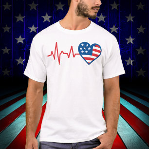 Camiseta Heartbeat American Flag Heart