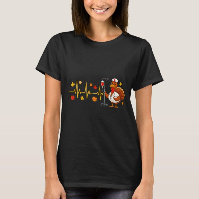 Camiseta Heartbeat Turkey Funny Nurse Thanksgiving Fall Des (Frente)