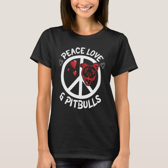 Camiseta Hearts Dog Face Happy Peace Day Peace Love And Pit (Frente)