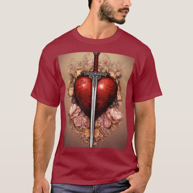Camiseta Heart's Guardian: Impressão de espada e coração (Frente)