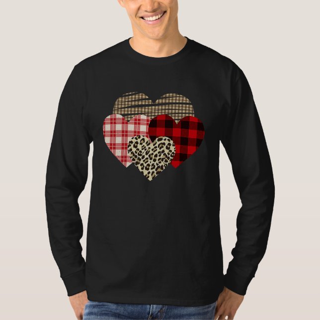 Camiseta Hearts Leopard Plaid Buffalo Heart Love Valentine' (Frente)