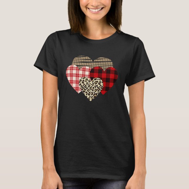 Camiseta Hearts Leopard Plaid Buffalo Heart Love Valentine' (Frente)