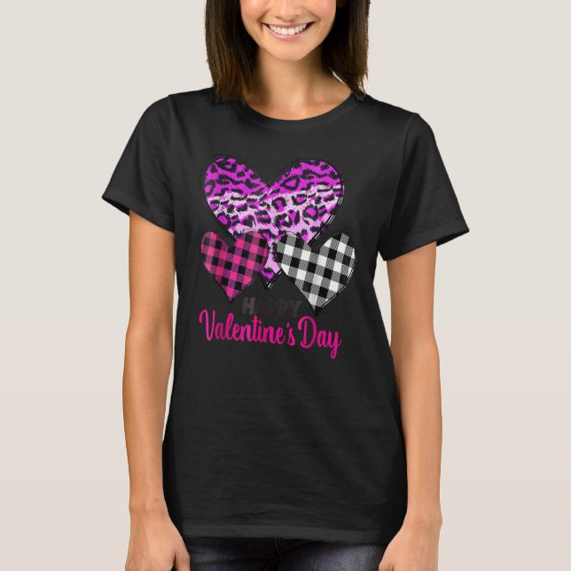 Camiseta "Hearts Leopard Xadrez Love Happy Valentines Day F (Frente)