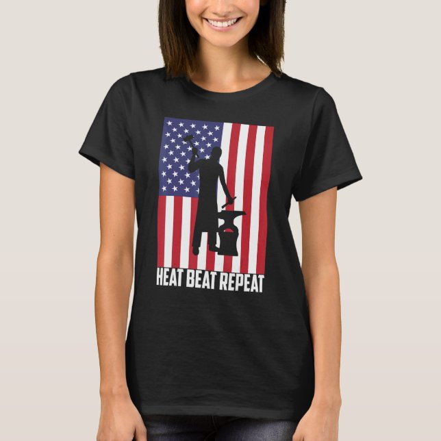 Camiseta Heat Beat Repeat Mens Blacksmith Usa Patriotic Bla (Frente)