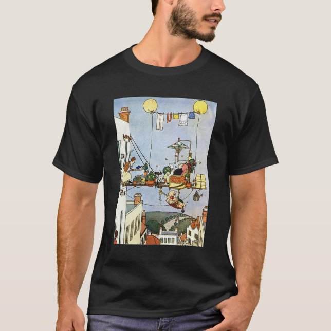 Camiseta Heath Robinson. Ilustração, confortos residenciais (Frente)