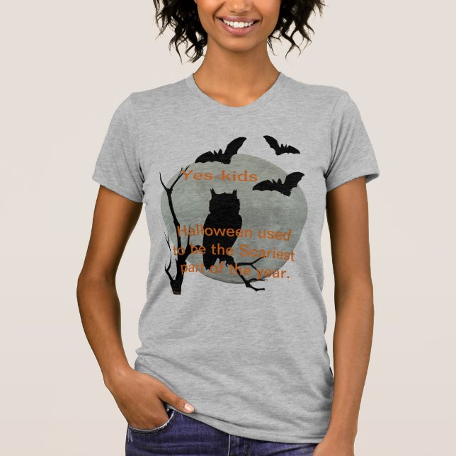 Camiseta Heather Cinza Halloween Owen Owl & Bats (Frente)