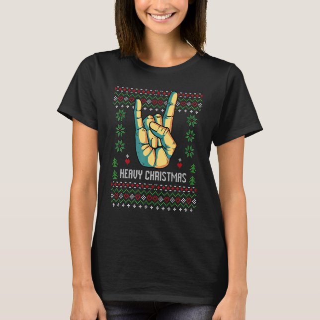 Camiseta Heavy Christmas Death Metal Ugly Xmas Sweater Heav (Frente)