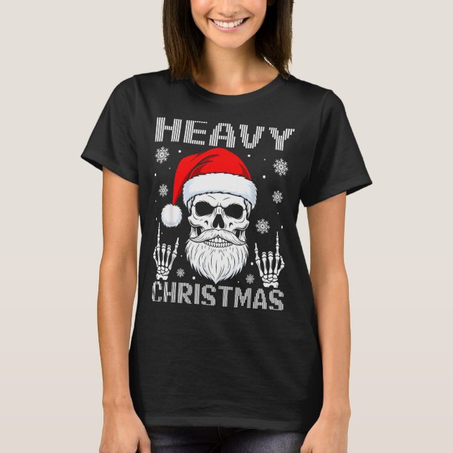 Camiseta Heavy Christmas Skull Fans Rock Music Winter Holid (Frente)