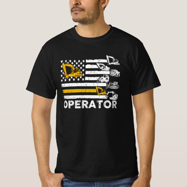 Camiseta Heavy Equipment Operator Us Flag (Frente)