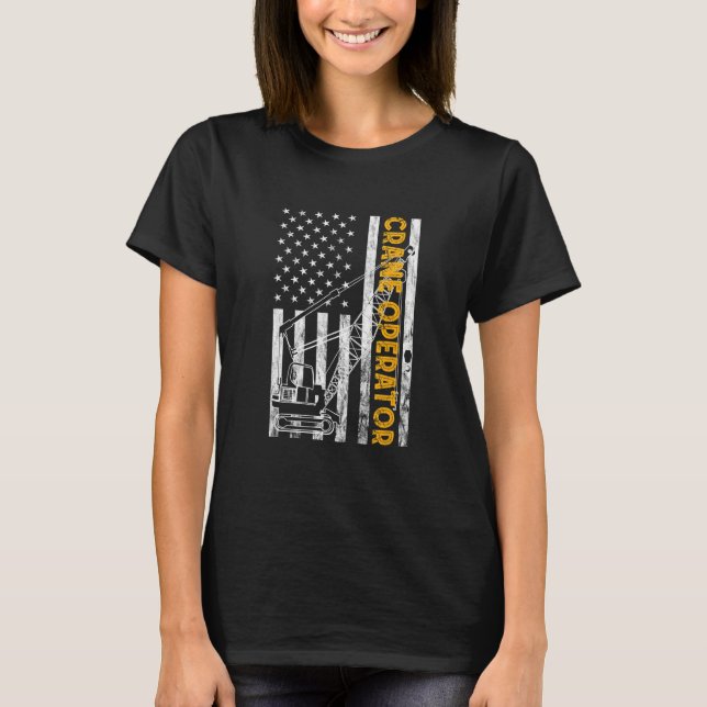Camiseta Heavy Equipment Operator USA Flag America Crane Op (Frente)