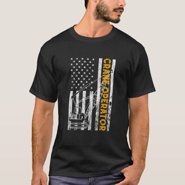 Camiseta Heavy Equipment Operator USA Flag America Crane Op (Frente)