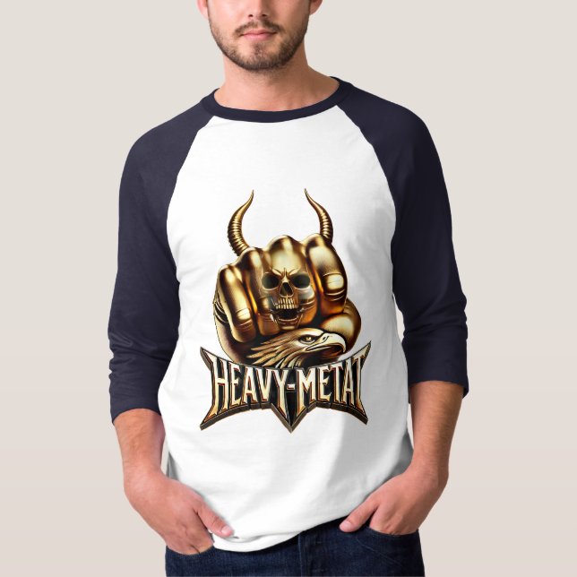 Camiseta Heavy Metal Faust mit Adler Totenkopf Gold (Frente)