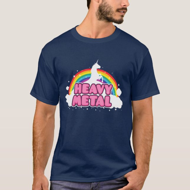 Camiseta HEAVY METAL Funny Unicorn Rainbow Mosh Parody funo (Frente)