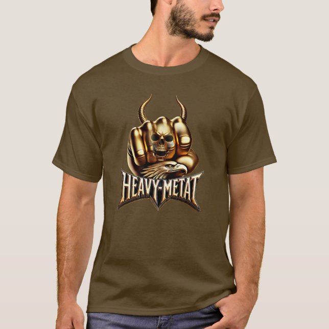 Camiseta Heavy Metal Gold Edition - Totenkopf Faust Hörner (Frente)