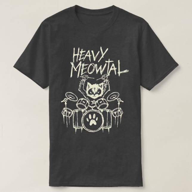 Camiseta Heavy Metal Headbanger Gift Drummer Cat Playing Dr (Frente do Design)