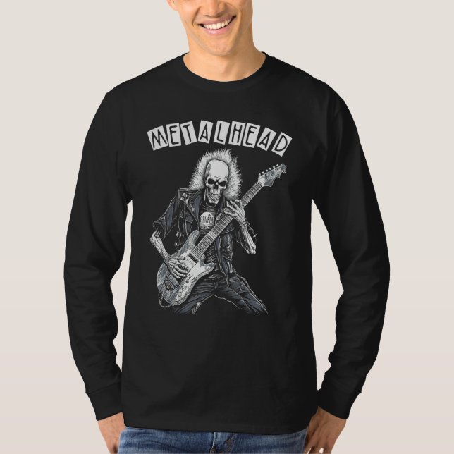 Camiseta Heavy Metal Punk Rock N Roll Metalhead Skeleton Gu (Frente)