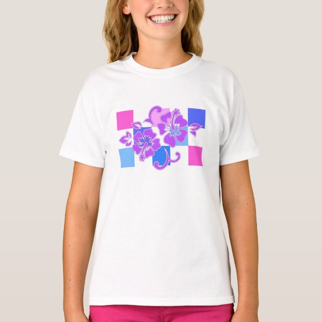 Camiseta heckerboard Hibiscus Hawaiian Floral (Frente)