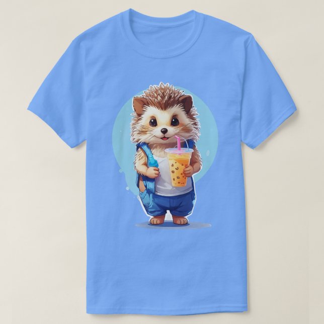 Camiseta Hedgehog bebendo Boba Bubble Tea Milk Tea (Frente do Design)