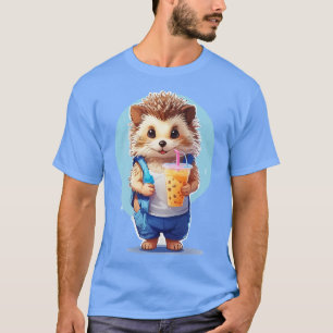 Camiseta Hedgehog bebendo Boba Bubble Tea Milk Tea