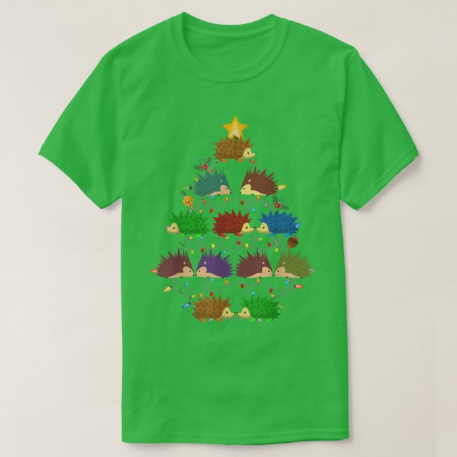 Camiseta Hedgehog Christmas Tree Lights Ornament Decor Gift (Frente do Design)