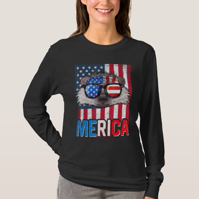 Camiseta Hedgehog Merica 4 De Julho Hed Patriótico American (Frente)