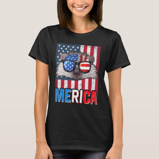 Camiseta Hedgehog Merica 4 De Julho Hed Patriótico American (Frente)