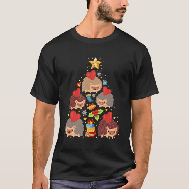Camiseta Hedgehog Tree Luzes Engraçadas Hedgehog Xmas Prese (Frente)