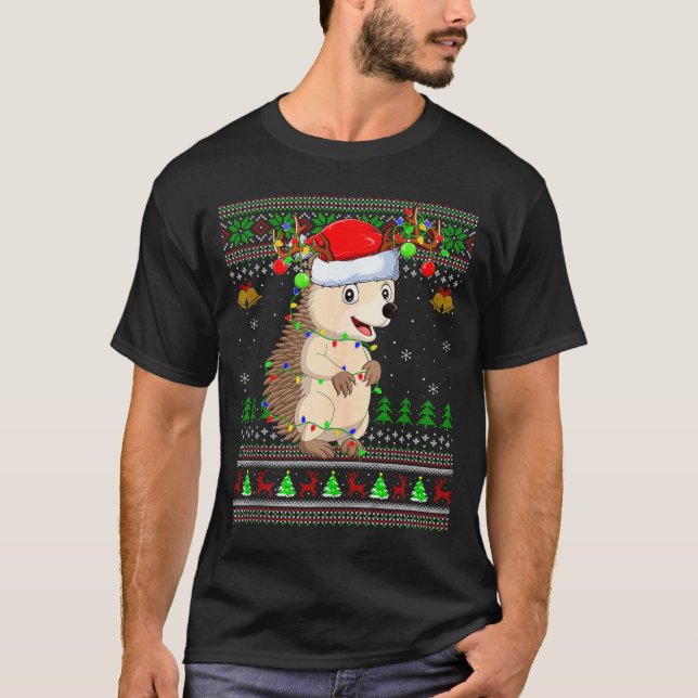 Camiseta Hedgehog Ugly Christmas Sweaters Holiday Santa Cut (Frente)