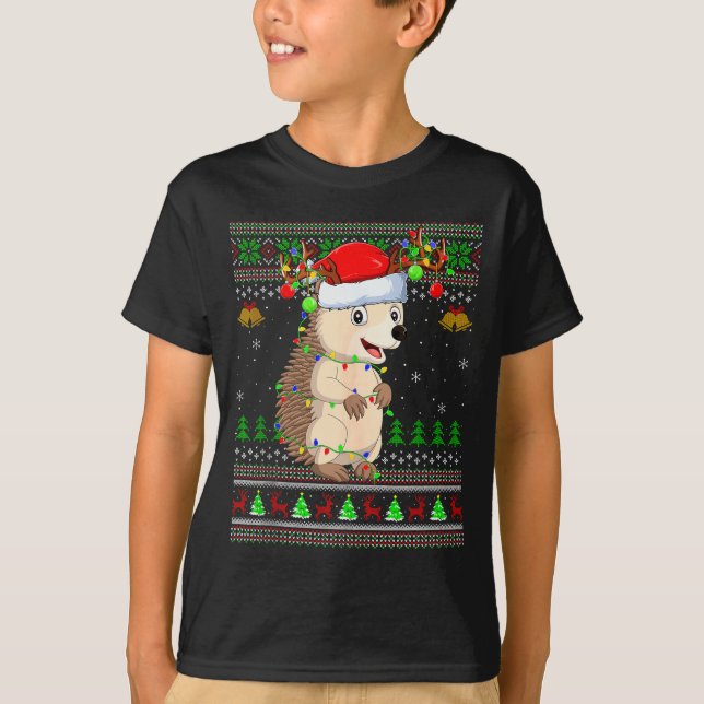 Camiseta Hedgehog Ugly Christmas Sweaters Holiday Santa Cut (Frente)