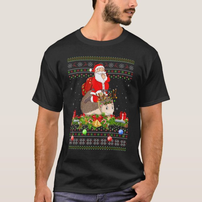 Camiseta Hedgehog   Ugly Santa Riding Hedgehog Christmas (Frente)