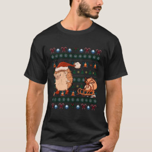 Camiseta Hedgehog Xmas Gift Animal Bonito Festa de Natal Fe