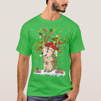 Camiseta Hedgehog Xmas Lighting Tree Papais noeis Hedgehog 