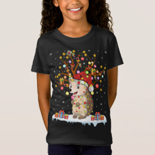 Camiseta Hedgehog Xmas Lighting Tree Papais noeis Hedgehog 