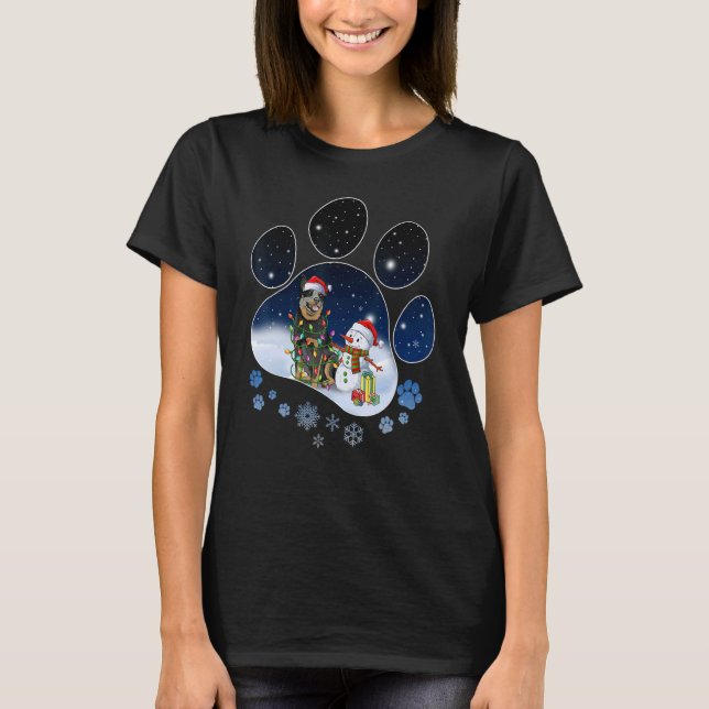 Camiseta Heeldog Paw Christmas Snowman Xmas Lights (Frente)