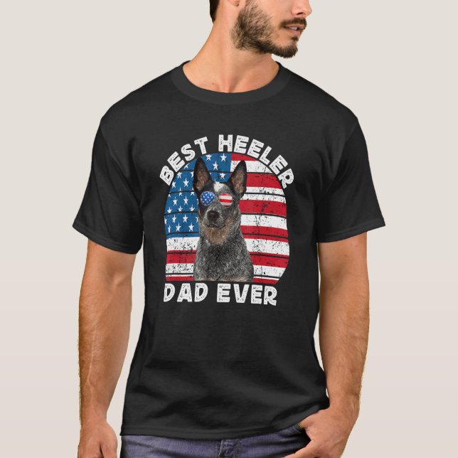 Camiseta Heeler Dad For Men American Flag Blue Australian C (Frente)