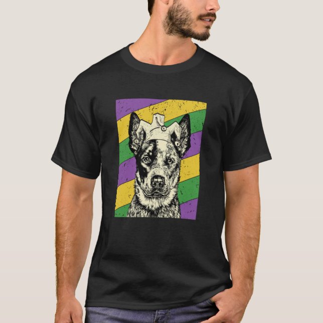 Camiseta Heeler Jester Mardi Gras Dog Mom or Dad (Frente)