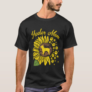 Camiseta Heeler Mãe Girassol Pata Azul Vermelho Australiano