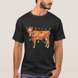 Camiseta Heifer Cow Christmas Luz Engraçada Feliz Santa Háb