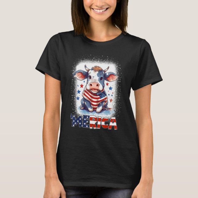 Camiseta Heifer Patriotic Cow 4th of July Fireworks Moorica (Frente)
