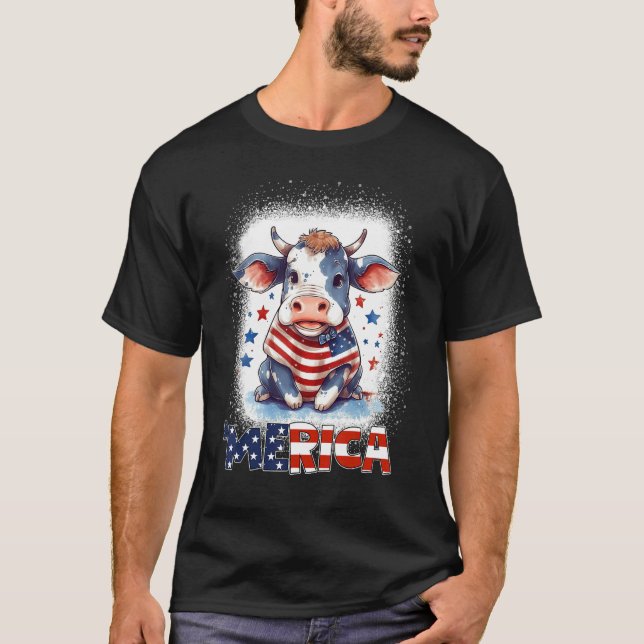 Camiseta Heifer Patriotic Cow 4th of July Fireworks Moorica (Frente)